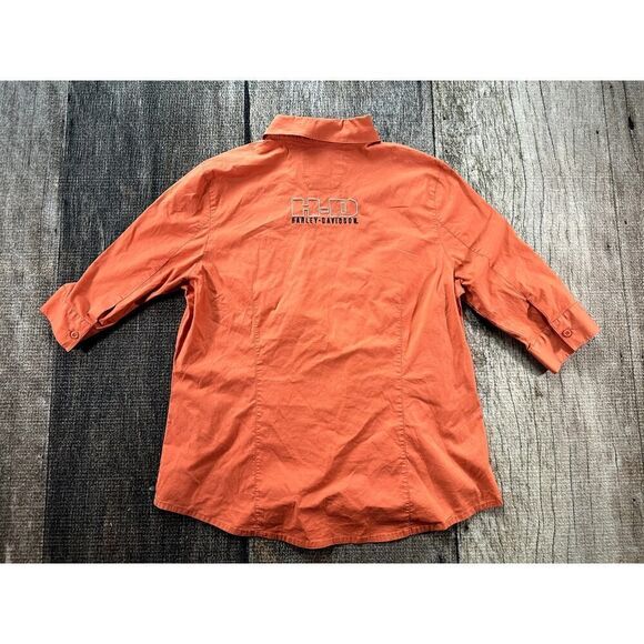Harley Davidson Womens Plus Size 1W Button Down Left Pocket Orange HD Shirt - Picture 1 of 10